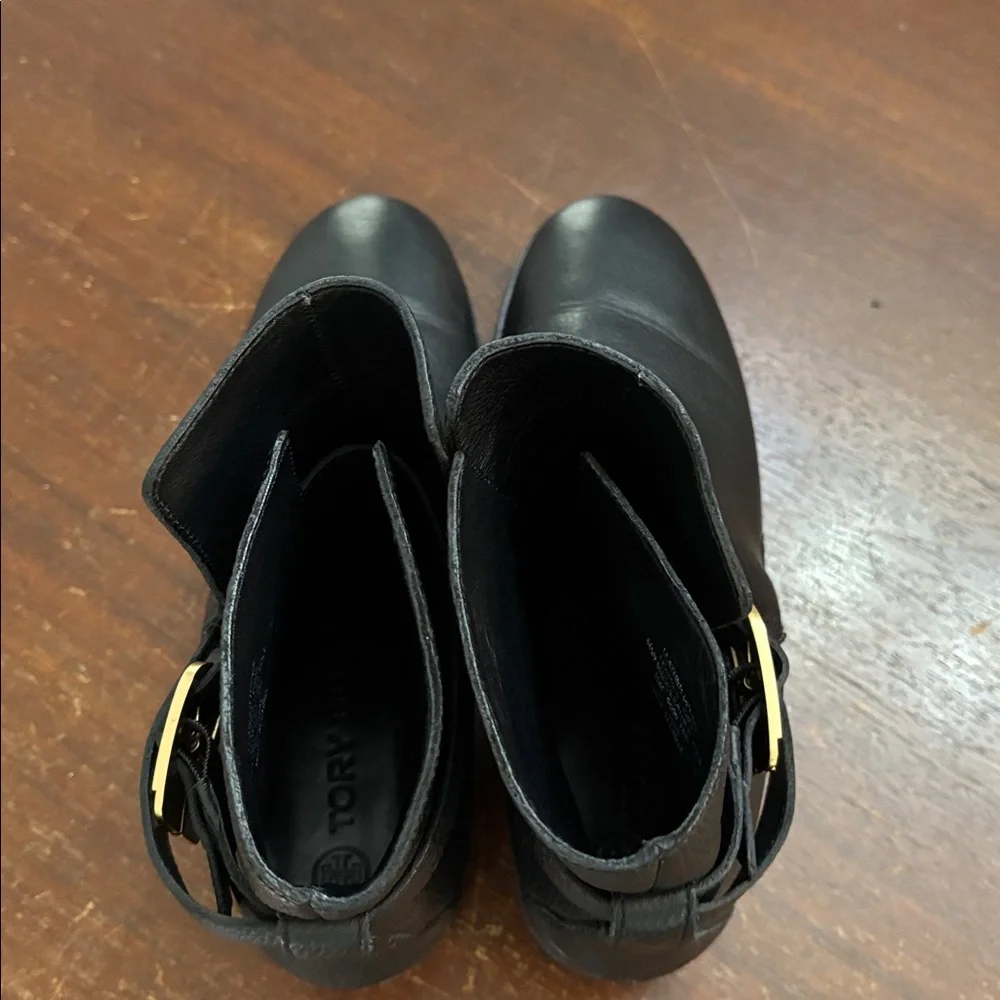 Tory‎ Burch Brooke Ankle Boots with Gold Buckle - Tumbled Black